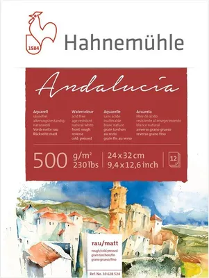 Zdjęcie produktu dla Karton do akwareli Hahnemühle Andalucía - szorstki/matowy - 500 g/m² - 24 x 32 cm - 12 arkuszy