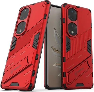 Produktbild von Armor Hülle für Honor 70 Pro, Hybrid PC TPU Bumper Stoßfestes Schutzhülle mit Standfunktion Rot