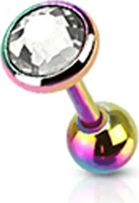 Produktbild von Tragus Helix Cartilage Ohr Piercing Zirkonia Stecker Barbell Kristalle Chirurgenstahl Autiga®  aurora-borealis-klar Kugel Ø 5 mm