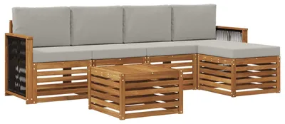 Image de vidaXL Ensemble de canapés d'extérieur avec coussins 6 pièces Naturel et gris clair