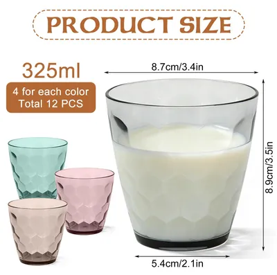 Imagen del producto de Vasos de plástico de colores, juego de 12 unidades, 325 ml, reutilizables, ideales para uso doméstico