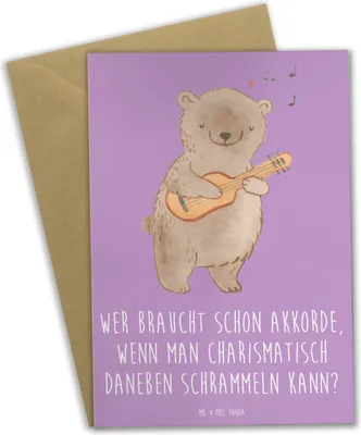 Produktbild von Mr. & Mrs. Panda Glückwunschkarte Charisma Gitarre - Lavendeltraum - Geschenk, Melodie, Liebe, babykarte, einladungskarten, hochzeitskarten, Musik, Grußkarten, Instrument