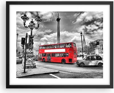Produktbild von Gerahmtes Poster - Schwarzer Rahmen - Trafalgar Platz Taxi London - 50x40 cm - Wand Bild - Wanddeko - Wandbilder - Wandposter - Bilderrahmen - Bilder - Kunstdruck - Wandbild - P2BAA50x40-0488