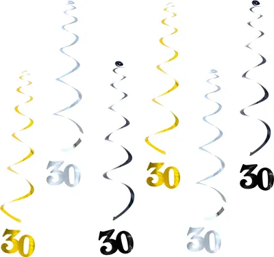 Produktbild von Oblique Unique 30. Geburtstag Wirbel Spiral Deckenhänger Girlande Set 30. Jubiläum Deko gold silber schwarz