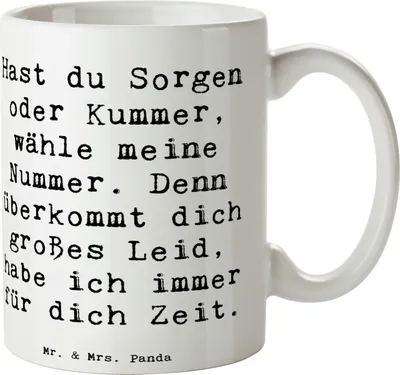 Produktbild von Mr. & Mrs. Panda Tasse Spruch Schutz Rufnummer - Weiß - Geschenk, Stimmung, Zeit für dich, Fürsorge, Geborgenheit, Teebecher, Kaffeetasse, Zitat, Kaffeebecher, Motivation