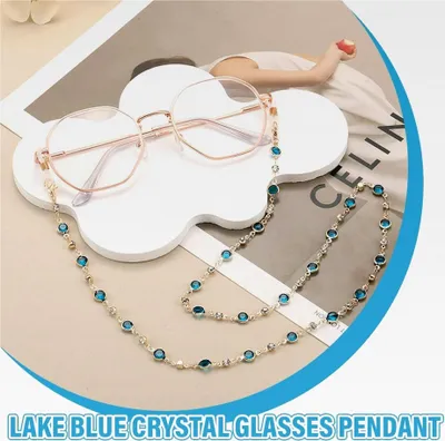 Produktbild von Brillenkette für Damen, Maskenkette, Sonnenbrillenband, Eleganter Brillenhalter, Aufhänger für Gesichtsmaske, Schlüsselband, Halskette, Blau