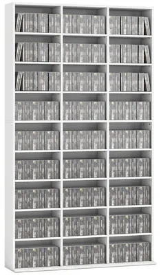 Produktbild von HOMCOM CD/DVD-Regal für 835 CDs oder 500 DVDs, mit 27 Fächern, Weiß