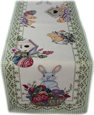 Produktbild von Tischdecke Tischläufer Stickerei Osterhase mit Körbchen Gobelin Ostern 45 x 140 cm