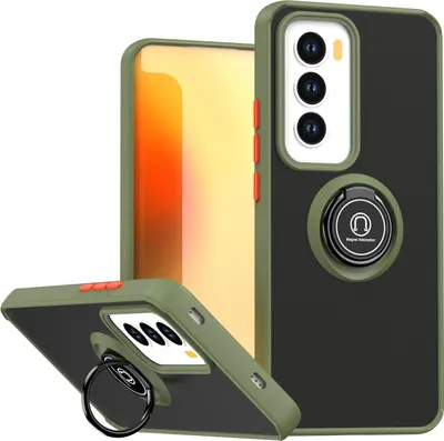 Immagine prodotto di Custodia per Oppo Reno12 opaca e traslucida in TPU con supporto ad anello e supporto verde militare