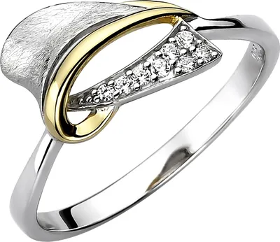Produktbild von Gr. 52 Damen Ring 925 Sterling Silber bicolor vergoldet eismatt 8 Zirkonia Silberring