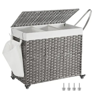 Produktbild von SONGMICS Wäschekorb, 160 L, mit Deckel, 3 Fächer, Wäschesack herausnehmbar