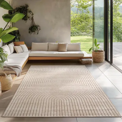Image de Carpetsale24 Tapis d’Extérieur Design Boho Moderne Effet 3D Résistant aux UV Idéal pour Terrasse Salon et Cuisine, Taille: 80x150 cm
