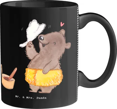 Produktbild von Mr. & Mrs. Panda Keramiktasse Saunameister Herz - Schwarz - Geschenk, schöne tasse, Kaffeebecher, kaffeetasse bedruckt, haferl