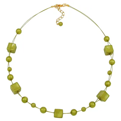 Produktbild von Kette Drahtkette Würfelperle seide-oliv Kunststoffperlen 45cm oliv 45 cm