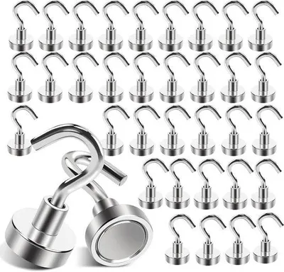 Produktbild von Magnetische Haken Set aus 36 starken Neodymium Haken bis 15 kg - für Küche, Grill und Camping