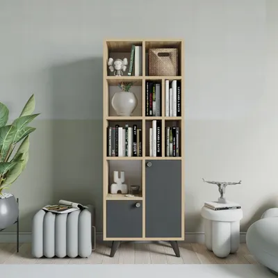 Produktbild von Skye Decor, Lasko, Bücherregal, Anthrazit, 100 % MELAMINBESCHICHTETE SPANPLATTEN, 60 x 30 x 170 cm