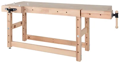 Image de Plateau d’établi PLUS I - hêtre massif 2150 x 790 x 120 mm – 1 presse + 1 presse frontale – perçage 19 mm