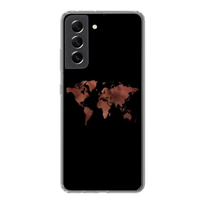 Produktbild von MuchoWow® Handyhülle Schutzhülle Hülle für Samsung Galaxy S21 FE Weltkarte - Leder - Schwarz Silikon Softcase Handy Hülle - Mobiltelefonhülle