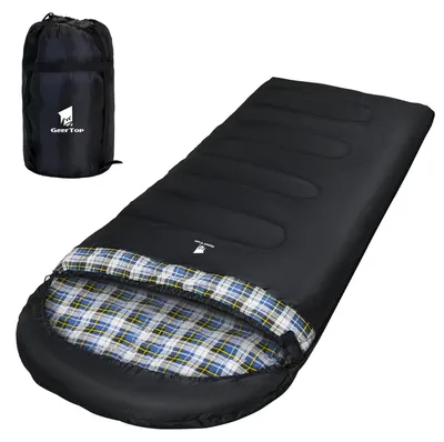 Image de Sac de couchage - 220 x 100 cm - Flanelle - 3-4 saisons - Confort de -5 °C à 15 °C - Pour camping et randonnée