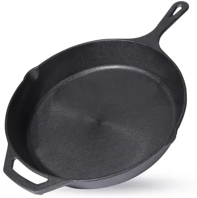 Zdjęcie produktu dla Patelnia żeliwna - patelnia do smażenia, średnica 30 cm - do użytku na kuchenkach gazowych i indukcyjnych - certyfikat LFGB - kolor czarny