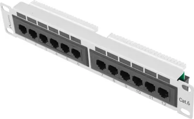 Produktbild von Lanberg PPU6-9012-S 10" Patchpanel 12 Port 1U CAT6 UTP grau