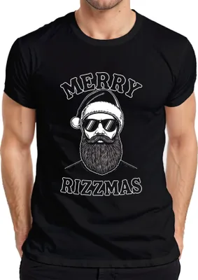 Obrázok produktu pre MERRY RIZZMAS Christmas Hipster Bearded Vtipný nápad na darček Pánske tričko, čierne, XL