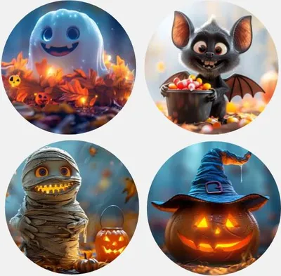 Produktbild von Halloween - Set 1 mit 4 verschiedenen Motiven - Kürbis, Hexenhut, Mumie, Fledermaus, Geist für Cupcakes, Kekse usw.