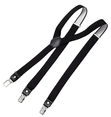 Produktbild von DonDon® Herren Hosenträger schmal 2,5 cm – 3 Clips in Y-Form – elastisch und längenverstellbar gepunktet schwarz weiß
