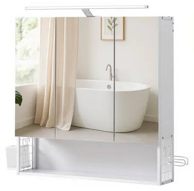 Image de Armoire de salle de bain avec éclairage LED | Blanc | 70,1 x 14,6 x 70,1 cm
