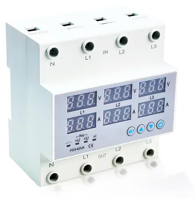 Imagen del producto de Medidor de voltaje y amperaje trifásico para carril DIN, con reinicio automático y pantalla digital