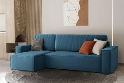 Produktbild von Ecksofa Schlafsofa Sofa MARIS Stoff Petrolblau Ottomane Links