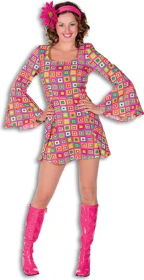 Produktbild von L3201151-42 block-pink Damen Hippie Kostüm-Kleid Gr.42
