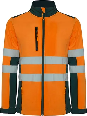 Immagine prodotto di Roly Workwear HV9303 | Antares Giacca softshell Hi-Viz con strisce riflettenti - Colore: blu navy 55/arancio fluor 223 - Taglia: XL