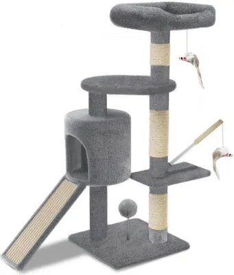 Produktbild von VOUNOT® Kratzbaum mit Kratzbrett Sisalseil für Katzen, Katzenbaum 115cm, Grau