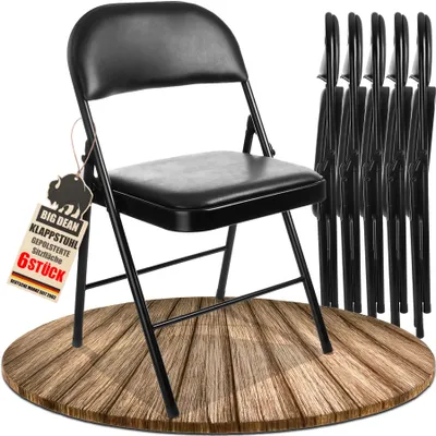 Produktbild von BigDean Klappstuhl 6 Stück gepolstert Klappstühle schwarz Metall Stuhl mit Kunstlederbezug robust bis 130 kg belastbar