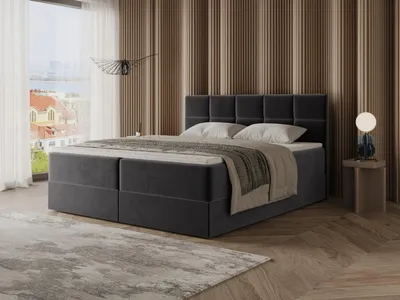 Image de Chilly Möbel Design Lit Vello - Lit boxspring élégant avec coffre, matelas et surmatelas 160x200 cm / Samt Sic / Gris foncé