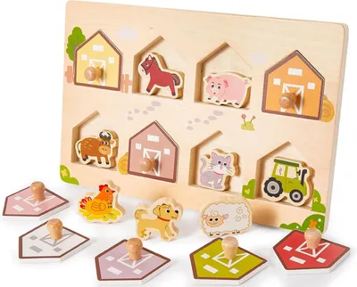 Produktbild von Holzpuzzle für Kinder – Bauernhoftiere, Greifpuzzle – Holzpuzzle, Montessori-Spielzeug mit Greifgriffen – Sortierspiel