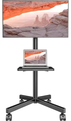 Produktbild von TV-Ständer mit Rollen – Mobiler TV-Wagen – Verstellbarer TV-Standfuß – Höhenverstellbar – Für Bildschirme von 23 bis 60 Zoll – Schwarz