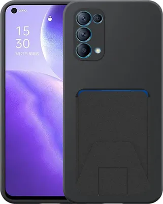 Produktbild von Geeignet für Oppo Reno 5 5G Phone Case mit verstellbaren Leder Kartenschlitz - Flexible Back Cover Case Silikon TPU mit verstellbaren Leder Kartenschlitz - Schwarz - Smartphonics