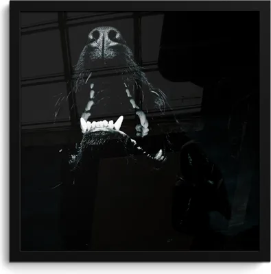 Produktbild von MuchoWow® MuchoWow® Gerahmtes Poster Tierprofil Hund mit offenem Maul in schwarz und weiß 40x40 cm - Poster mit zchwarzem Bilderrahmen - Mit Rahmen - Wanddekoration Schlafzimmer