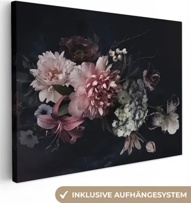 Produktbild von MuchoWow® - Leinwandbilder - Blumen - Vintage - Pastell - Rosa - Weiß, Wandbild, Wanddeko Bilder Wohnzimmer, 80x60 cm