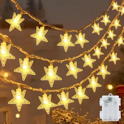 LED-Lichterkette mit Sternen, 6 m, 40 LEDs, warmweiß, batteriebetrieben