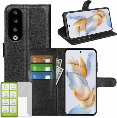 Obrázek produktu pro Pouzdro na mobilní telefon Samsung Galaxy S23 FE – černé pouzdro z umělé kůže + tvrzené sklo H9