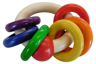 Obrázek produktu pro Kulatá dřevěná hračka pro miminka, barevná, s chrastítkem, odolná proti slinám, 8 x 2,5 x 8 cm