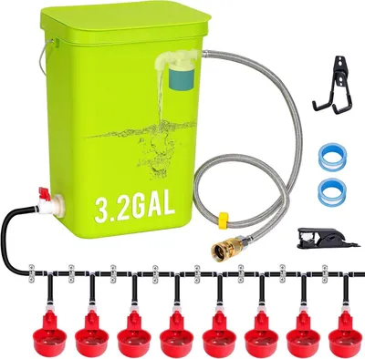 Geflügel-Trinksystem 12 L mit Schwimmerventil, 8 Trinknäpfe