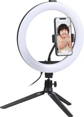 Produktbild von 10-Zoll-LED-Ringlicht Videokonferenzbeleuchtung 3 Beleuchtungsmodi 11 Stufen einstellbare Helligkeit USB-betrieben mit Tischstativ + flexiblem Telefonhalter + Kugelkopfadapter fuer Live-Streaming Selfie Make-up Online-Meeting-Unterricht