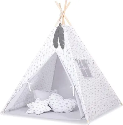 Image de Tipi tente enfants - Tente de jeu - Léger et pliable, flèches grises, 100 % coton