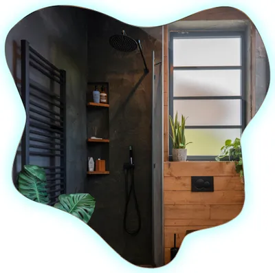Produktbild von Asymmetrischer LED-Wandspiegel 58 x 57,5 cm – Stilvolle Raumdeko für Schlafzimmer, Bad, Wohnzimmer – Kaltweiß 6500K
