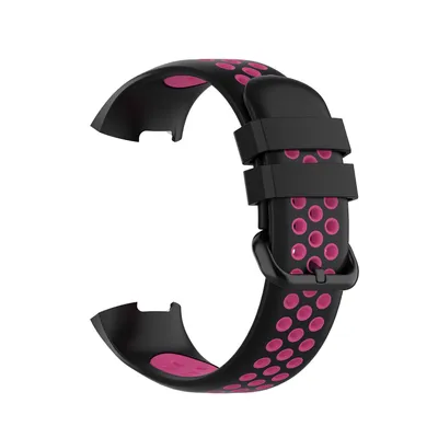 Produktbild von Für Fitbit Charge 3 + 4 Silikon Armband  weiches Ersatzarmband für Sport / Fitness geeignet atmungsaktiv Größe L SCHWARZ-PINK