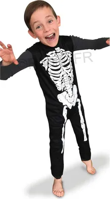 Produktbild von Skelett-Kostüm für Jungen Halloween-Overall schwarz-weiss 7 bis 8 Jahre (122 bis 128 cm)